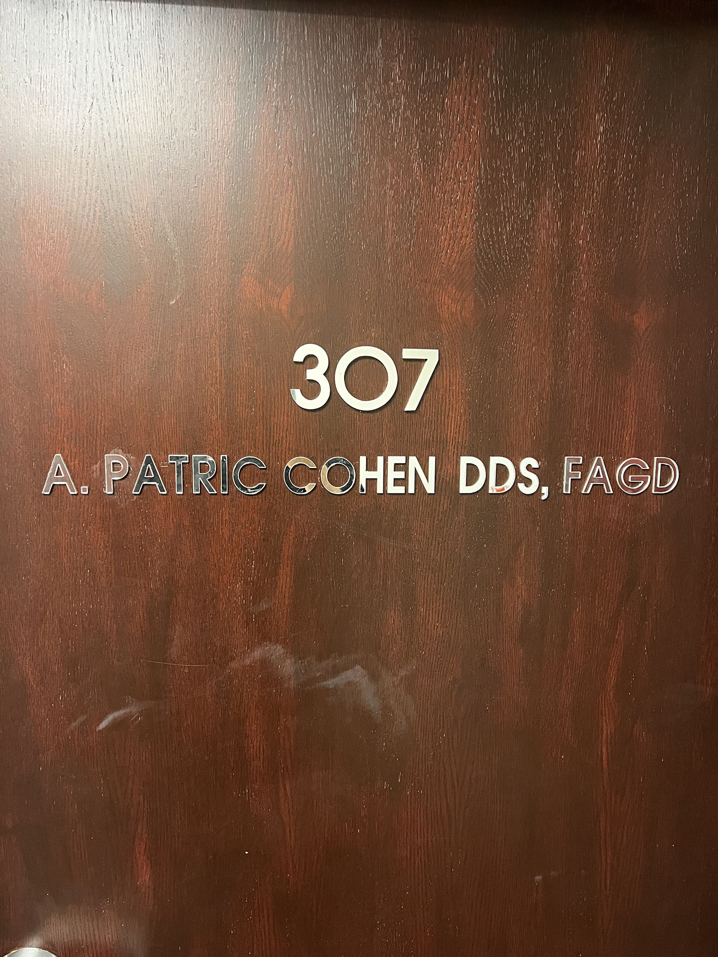 doctors office door at Doctor Patric Cohen dentist in Beverly Hills